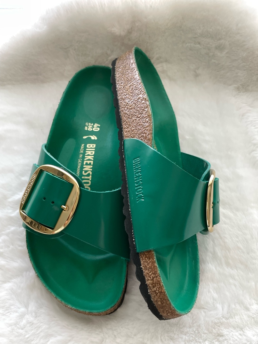 Birkenstock MADRID Big Buckle Digital Green Sandals High Shine Gold size 40 - Picture 6 of 7